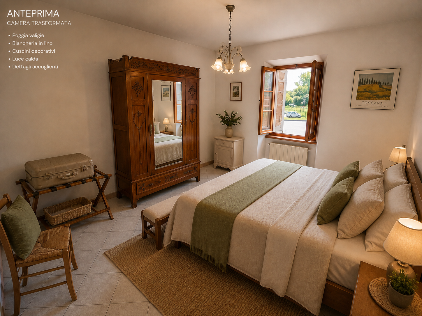 Camera da letto della casa vacanze vicino Siena e Montepulciano